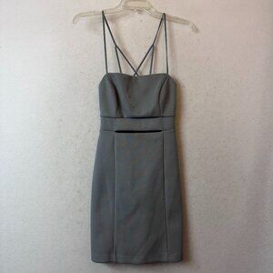 BCBGeneration dress sz 4 gray‎ silver spaghetti straps mesh cut outs knee NEW